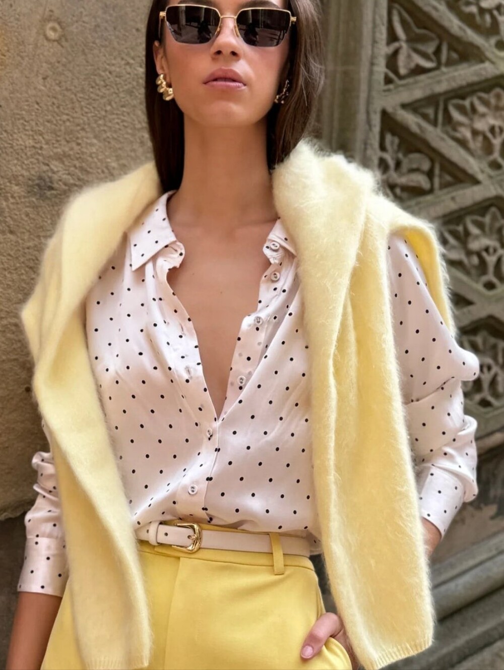 Crosby Silk Pin Dot Charmeuse Button-Up Shirt | CAMI NYC | Sz Small